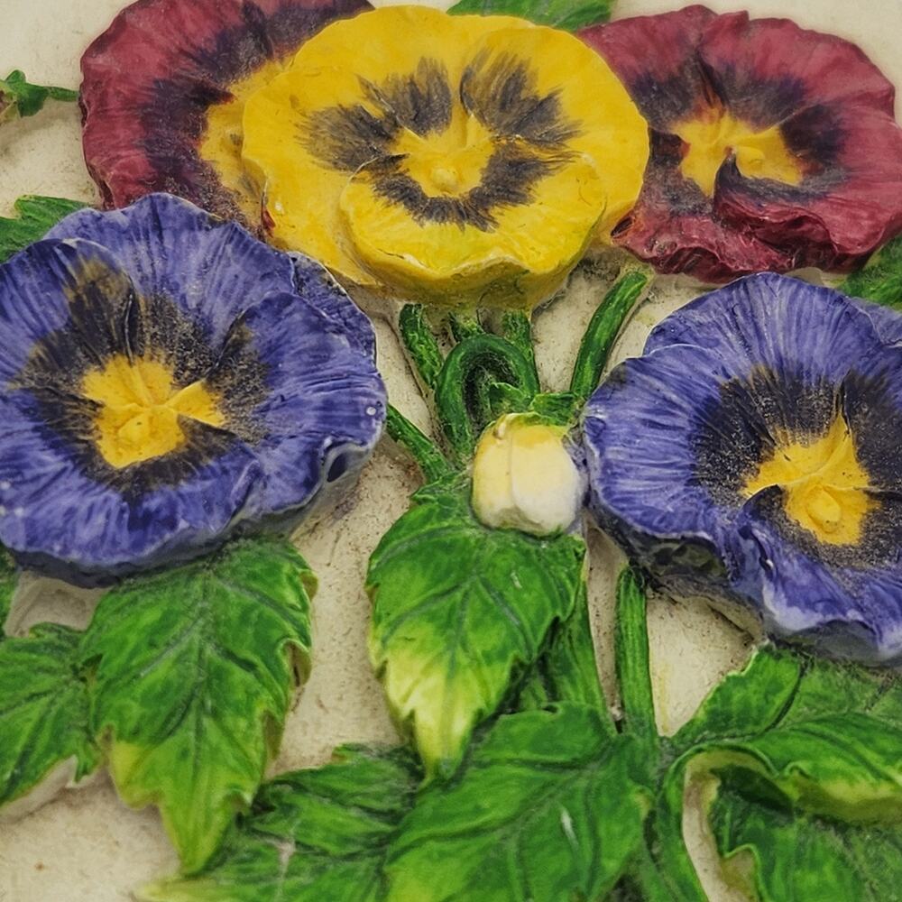 3D Yellow Blue Red Pansies Blooming On Lovely Round Trinket Box Boho Cottagecore